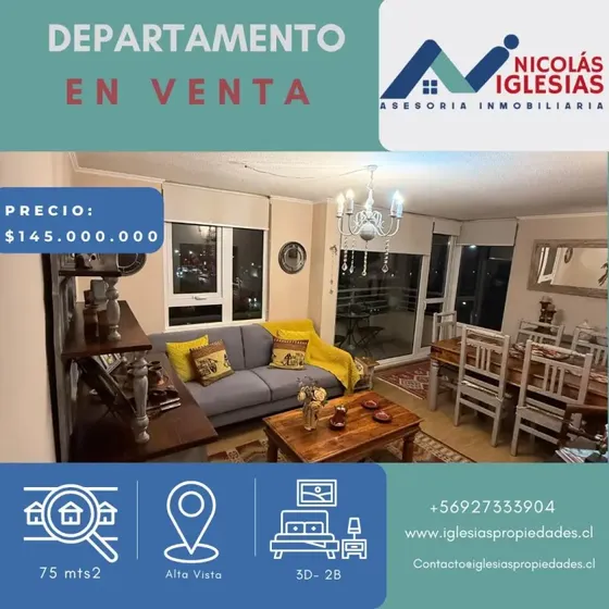 Dpt Venta Cond. Alta Vista 3d -2b. Temuco