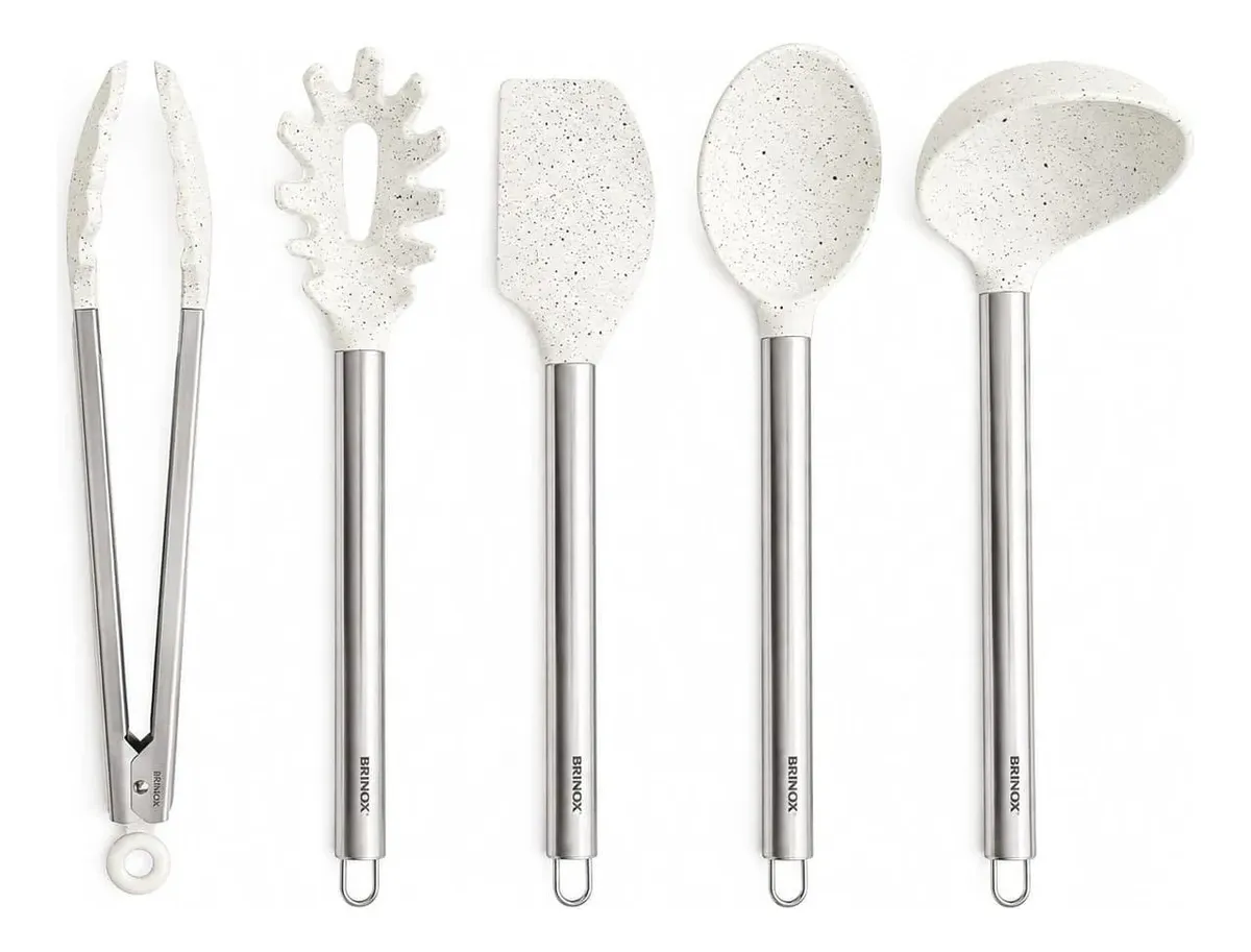 Kit Utensílios De Cozinha Silicone Cabo Inox