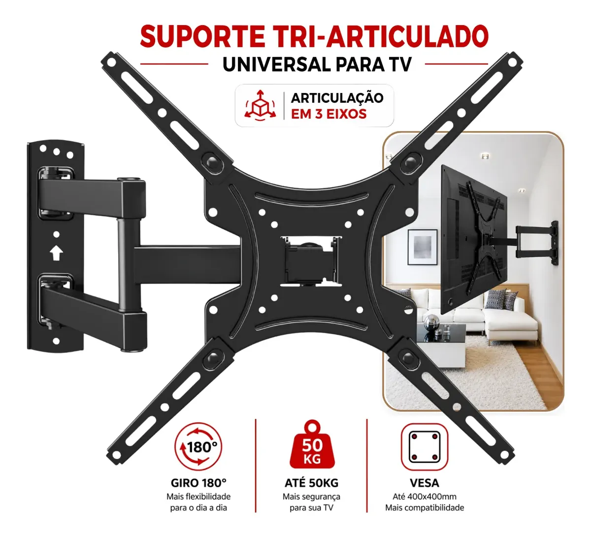 Suporte Tv Articulado 14 60 Polegadas Braço Longo Reforçado