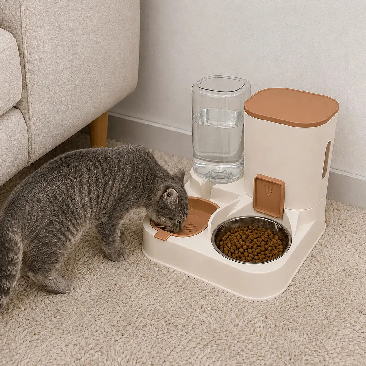 Bebedouro E Comedouro Gravidade Duplo Pet For You Cães Gato – Marrom — imagem 9