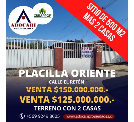 Placilla Oriente / El Retén / Sitio 500 M2 + 2 Casas
