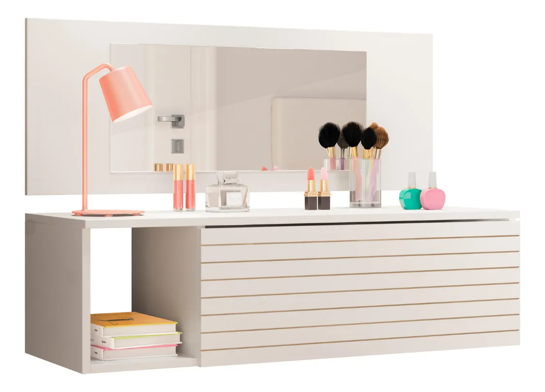 Penteadeira Camarim Suspensa Joy com Espelho, Nicho e Gaveta – MDP Compacta e Moderna Cor Branco - Imagem 4