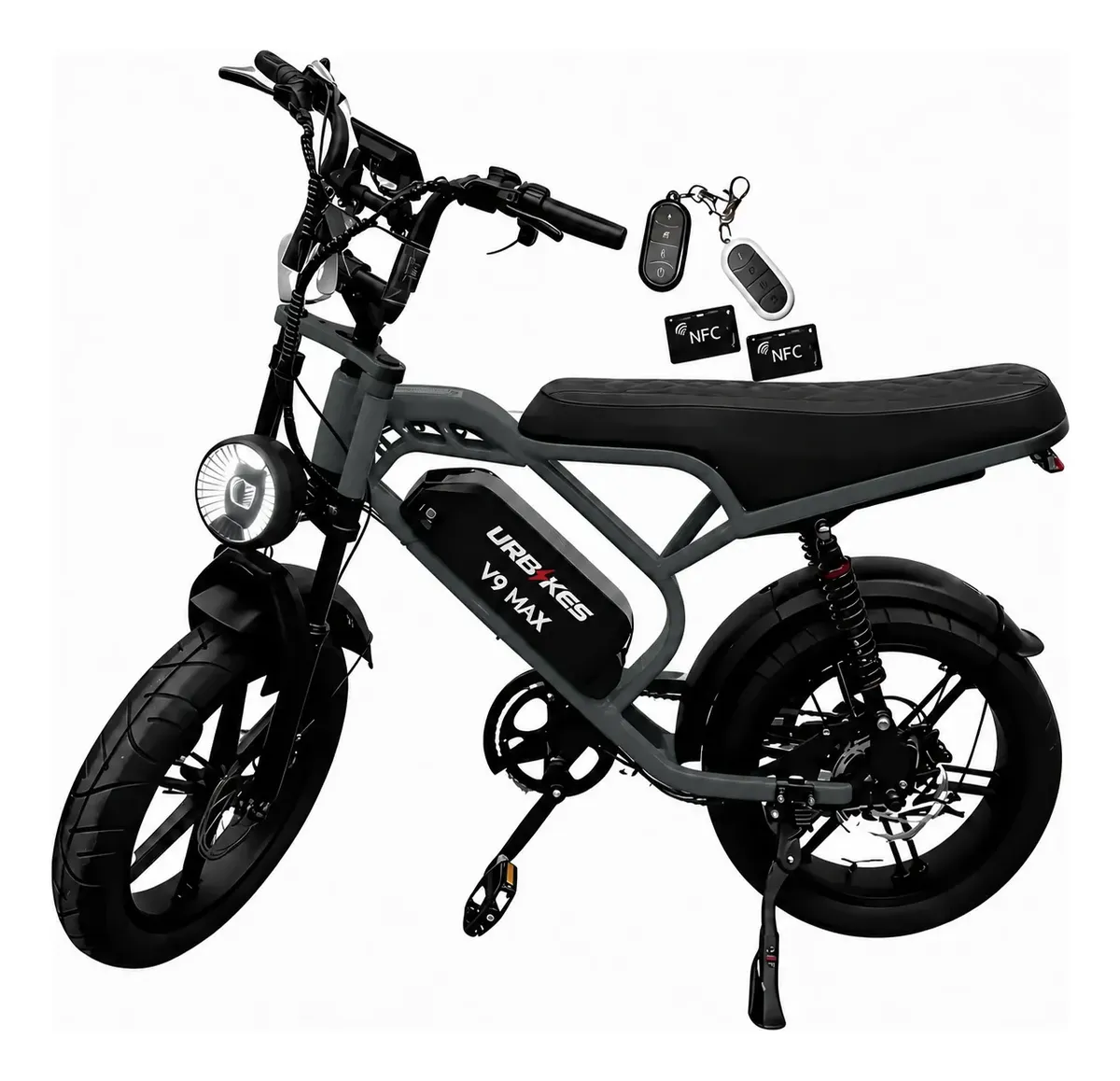 Bicicleta elétrica V9 Max 1000W com freio hidráulico preta