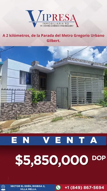 !!!vendo!!! Cómoda Vivienda Con Patio, Y Jardín, A 2 Kilómetros, De La Parada Del Metro Gregorio Urbano Gilbert, En El Sector El Edén, Riobisa 2, En Villa Mella.