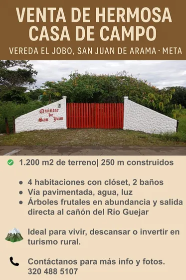 Venta De Hermosa Casa De Campo En San Juan De Arama  Meta