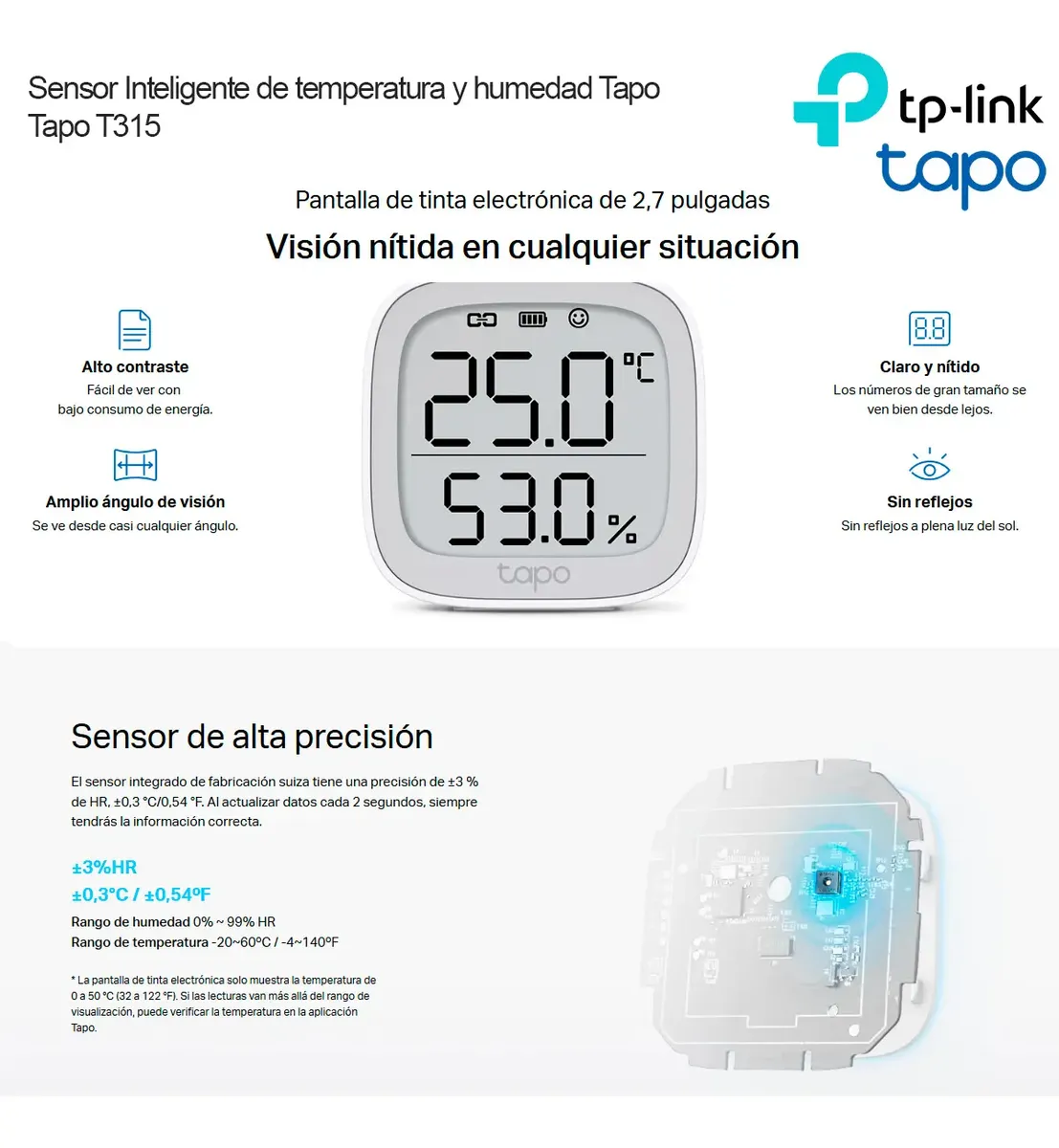 Sensor de Temperatura y Humedad TP-Link Tapo T315 Smart TL-TAPOT315