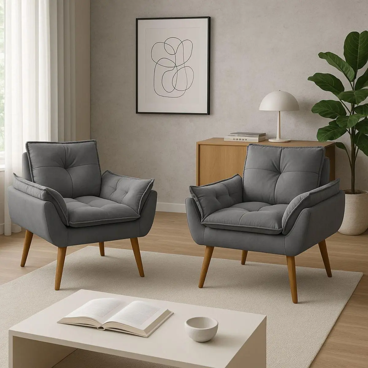 Kit 2 Poltrona Decorativa Opala Sala De Estar Recepção Suede
