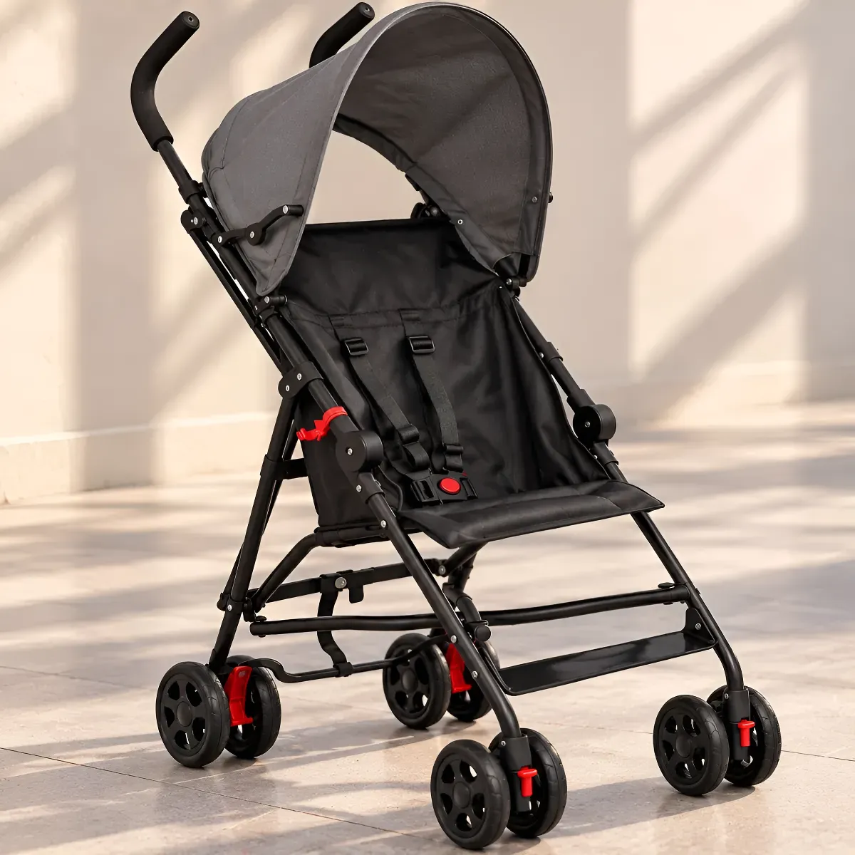 Carrinho De Bebê Passeio Guarda Chuva Preto Dobrável