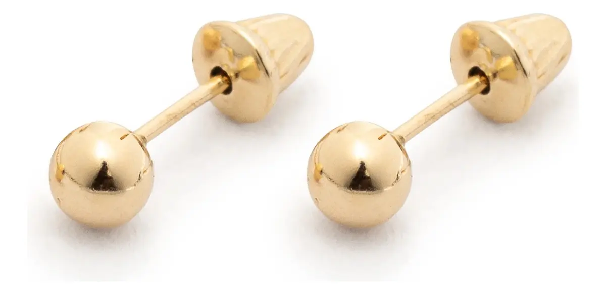 Brinco Bola 3mm Ouro 18k Infantil + Caixinha De Veludo Dourado