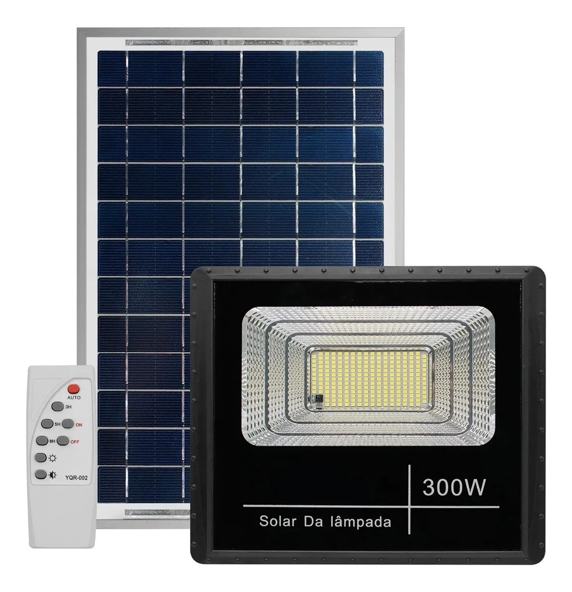 Refletor Solar led holofote 300w placa bateria prova dágua carcaça preto luz branco-frio