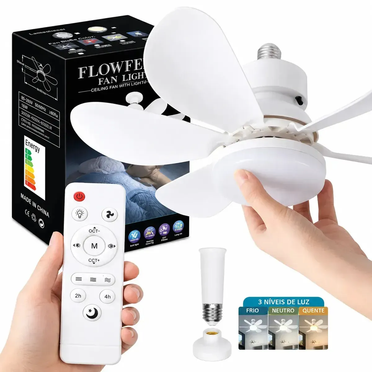 Ventilador de Teto SolViva Com Luz LED e Controle Remoto, 6 Pás de 42 cm, Silencioso e Bivolt