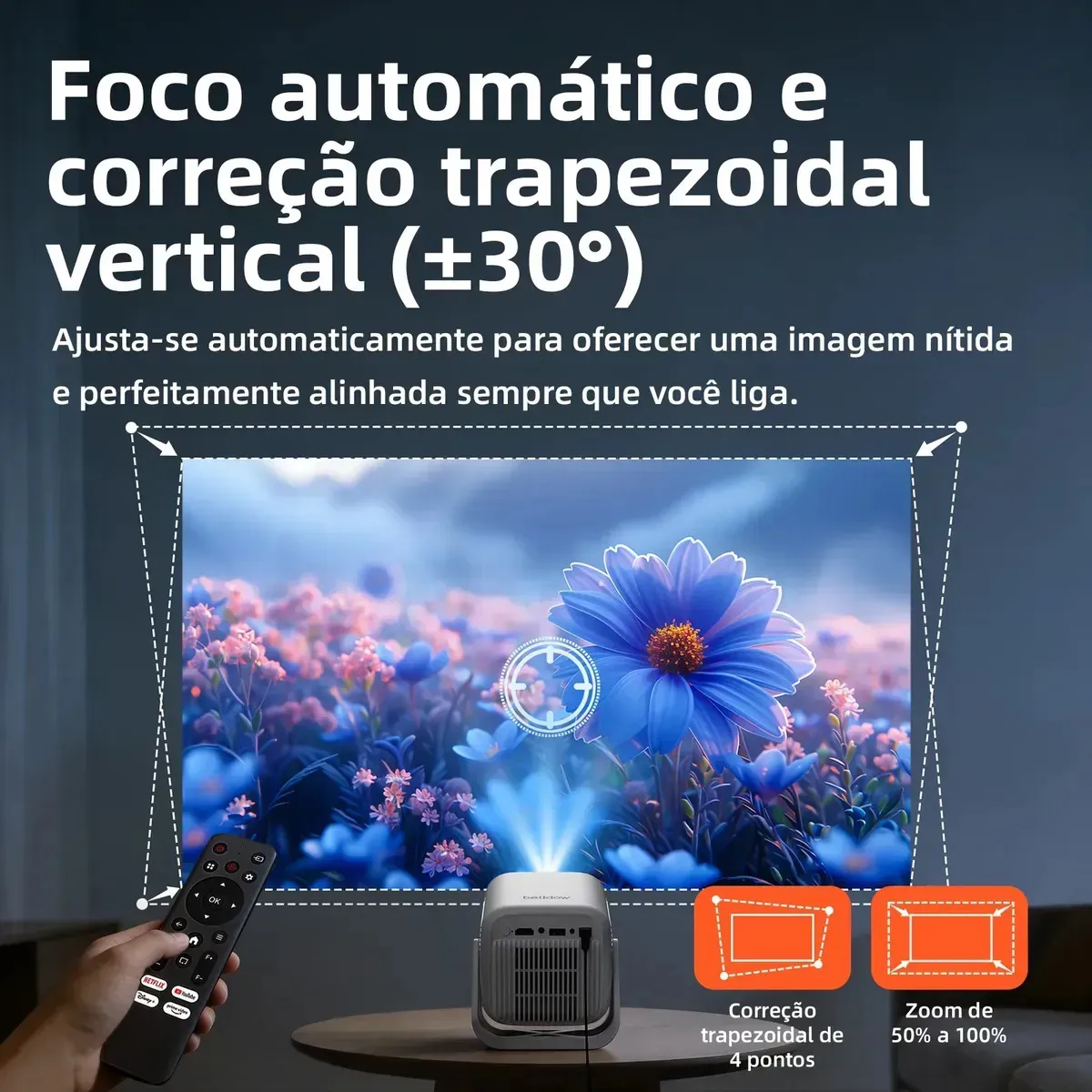 Mini Projetor Bettdow AC1066 Full HD 1080P 120'' Android 13 Wi-Fi Bluetooth
