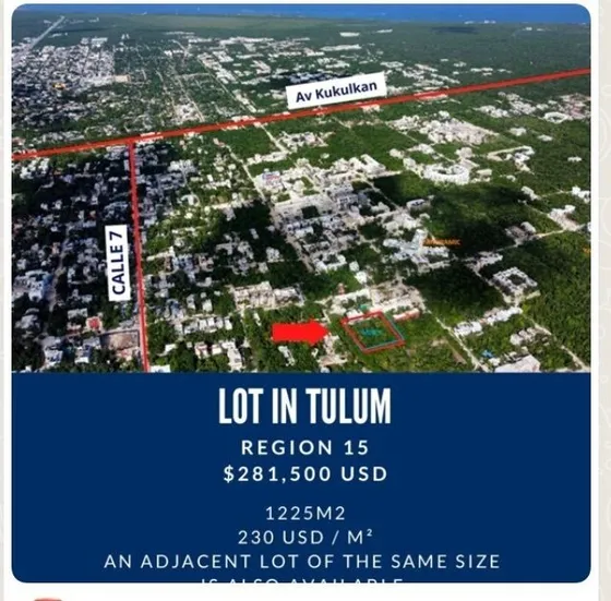 Terreno/lote  En Tulum  Región 15
