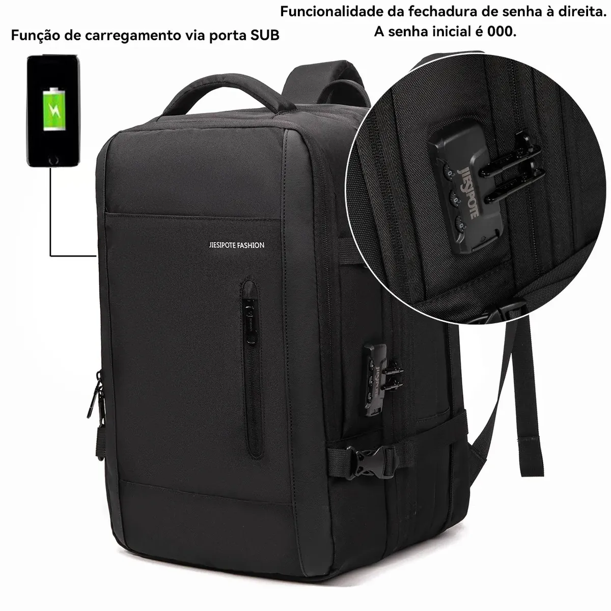 Mochila Para Notebook Impermeável com Porta USB e Senha Para Homem — foto 6