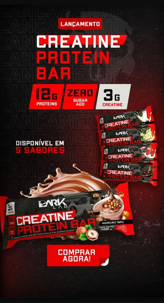 Creatine Protein Bar 12 Un 45g Dark Lab Sabor Trufa de avelã