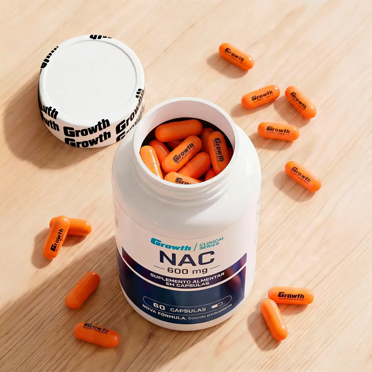 (nac) N-acetil L-cisteina 60 Cápsulas Growth Supplements Sem Sabor