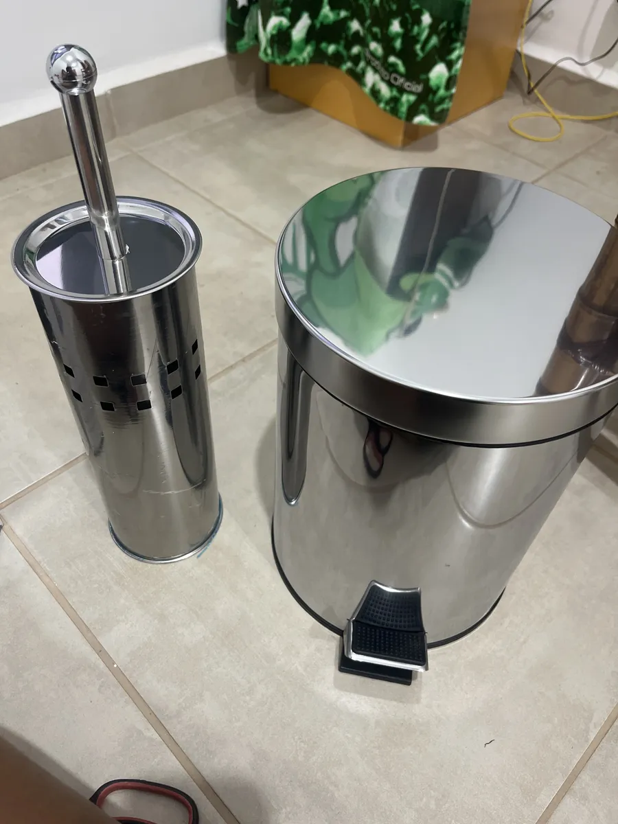 Kit Lixeira 5 Litros Com Escova Sanitária Para Banheiro Inox Inox