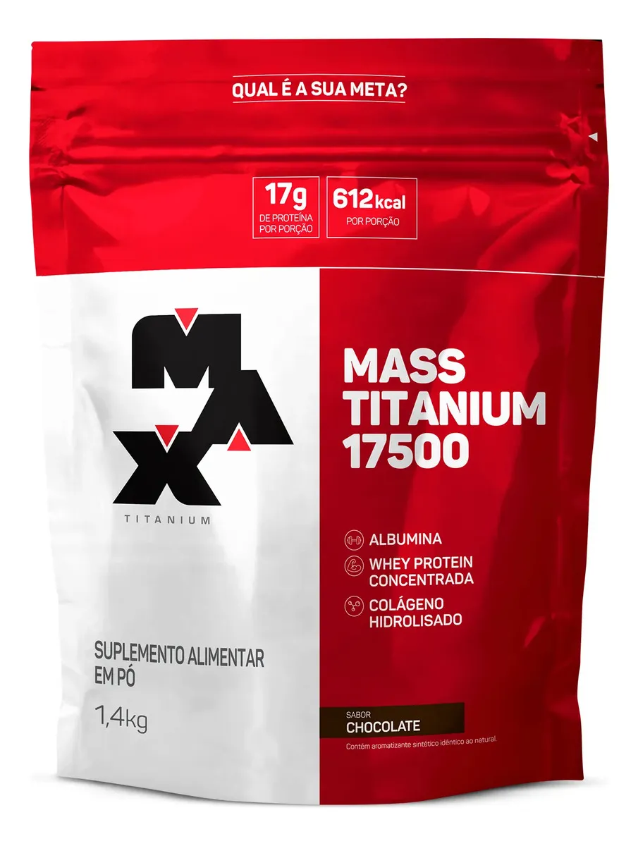 Hipercalórico 1,4kg Mass Titanium Max Titanium Chocolate Energia e Ganho Muscular