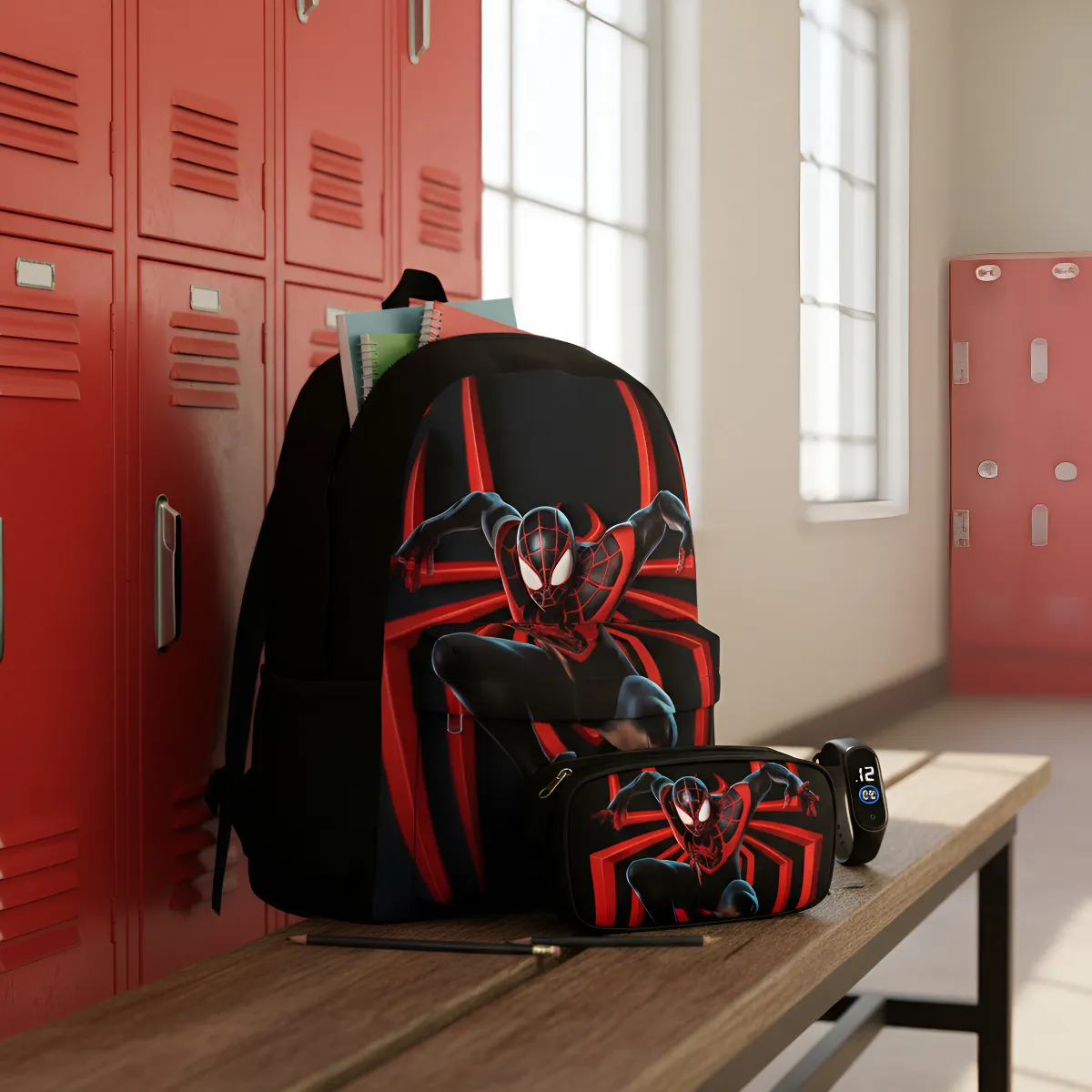 Kit Mochila Infantil Homem Aranha + Estojo Escolar + Relógio