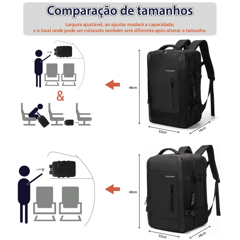 Mochila, para homens e mulheres, com fecho de senha, capacidade expandível de 30 a 42 L, impermeável, reforçada, ideal para viagens diárias e negócios, pode acomodar um laptop de 15,6 polegadas