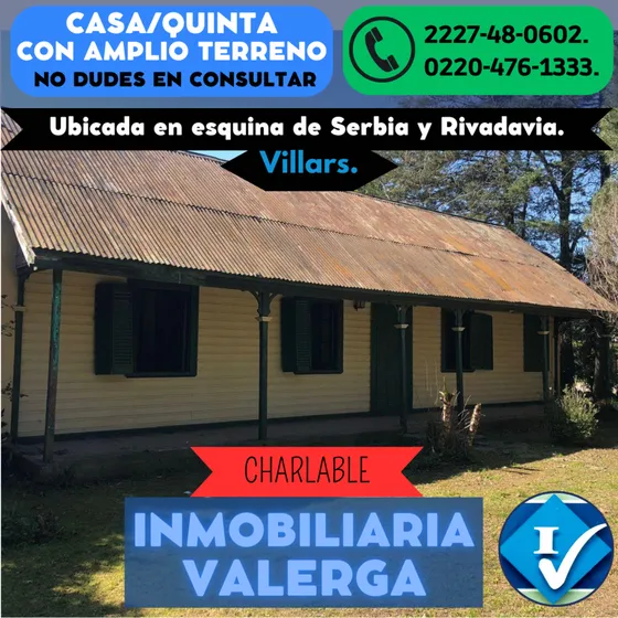 Venta De Hermosa Casa-quinta Con Gran Lote, Ubicada En La Localidad Villars, Partido De General Las Heras.
