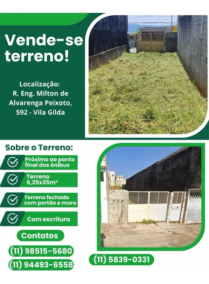 Terreno Com Escritura 210 Metros Vila Gilda Sp