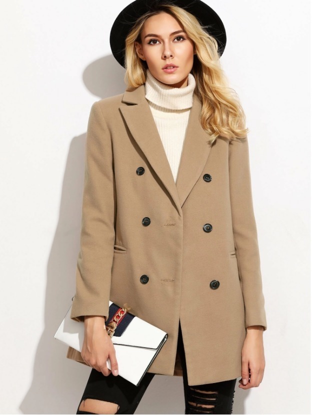 Abrigo Dama Con Botones Y Bolsillos Color Camello Shein Mercado Libre
