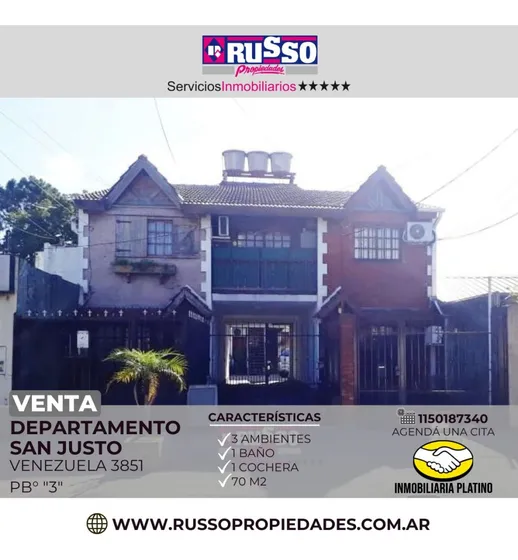 Venta Departamento 3 Ambientes San Justo