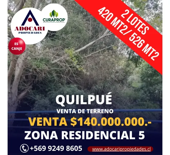 Quilpue - Sector Norte - Venta Terreno - 2 Lotes Juntos