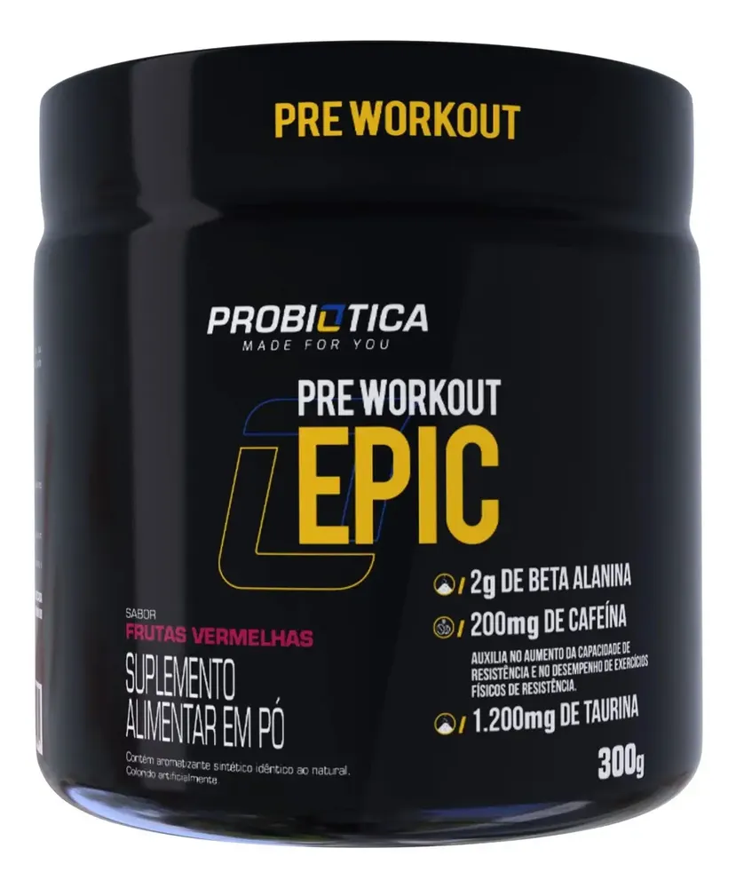 Pré Treino 300g Epic Pré Workout Probiótica Frutas Vermelhas Energia e Performance
