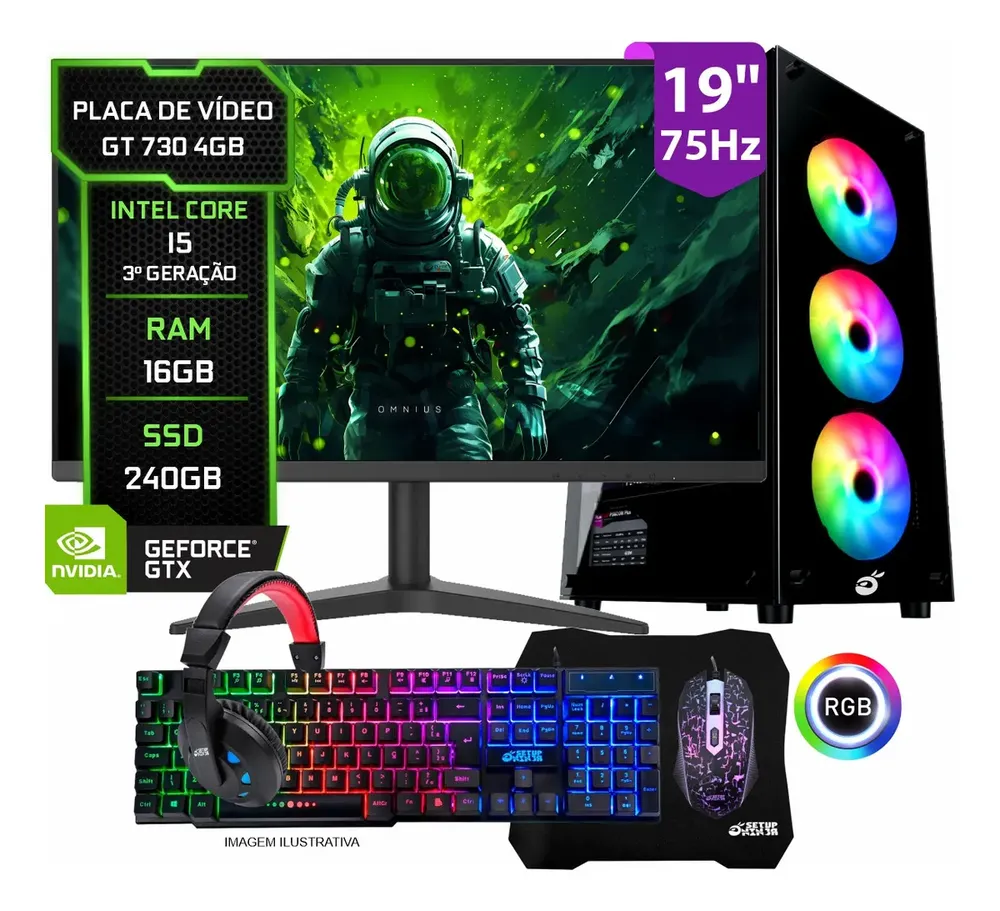 Pc Gamer Completo Setup Ninja Shadow Ii, Intel Core I5, 16gb Ram, Ssd 240gb, Pla