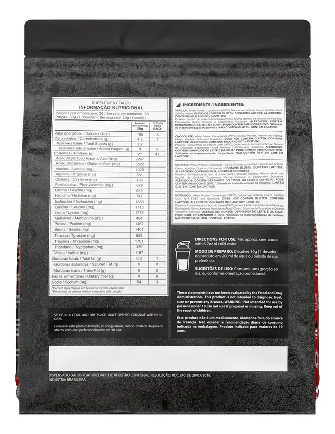Whey Protein Concentrado 100% 900g Refil Dark Lab Sabor Baunilha