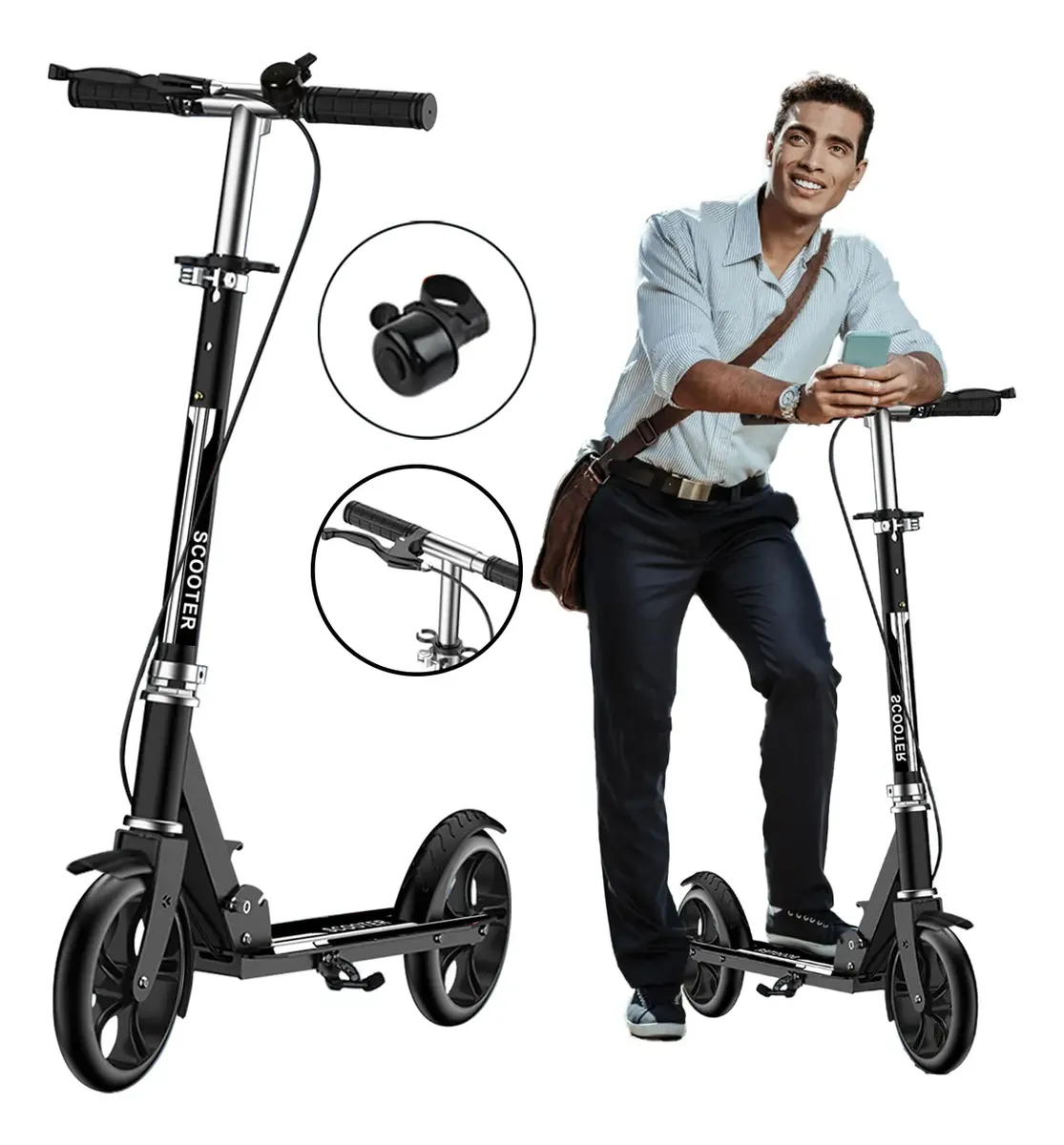 Scooter Patin Diablo Plegable Ajustable Urbano Niño Y Adulto Negro Negro