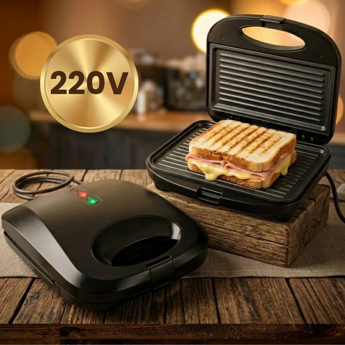 Sanduicheira Elétrica Antiaderente Grill 750w Preto 110/220v — imagem 3