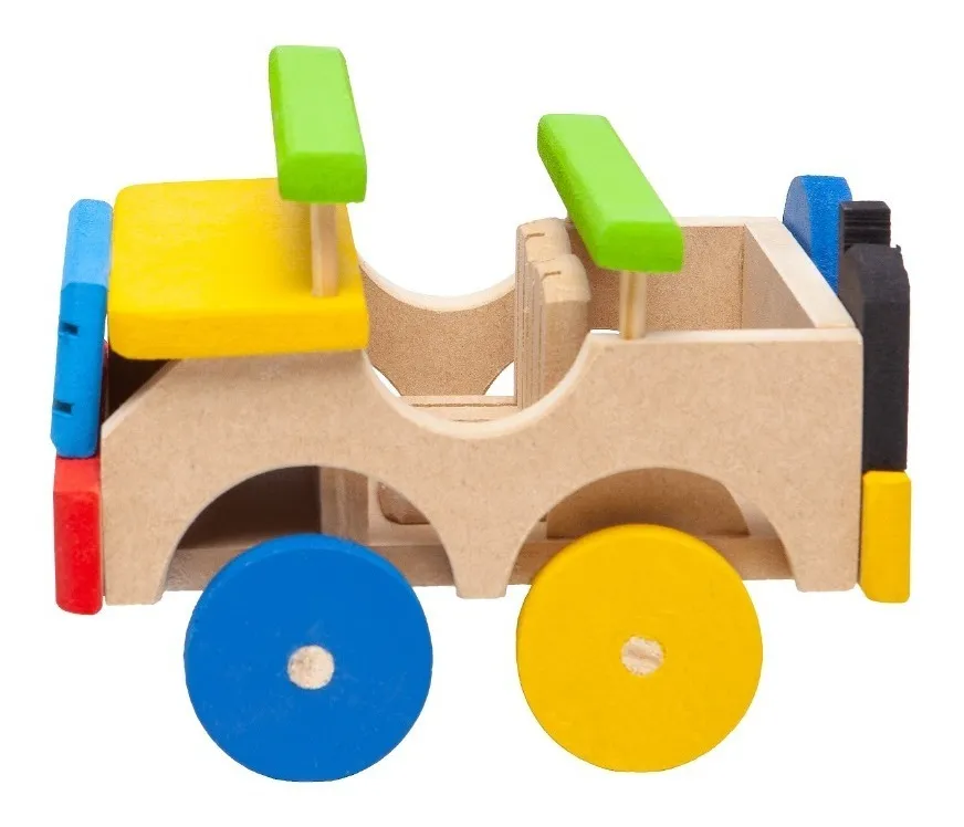 Brinquedos Pedaggicos Carrinho Jipe Jeep Colorido De Madeira Mdf