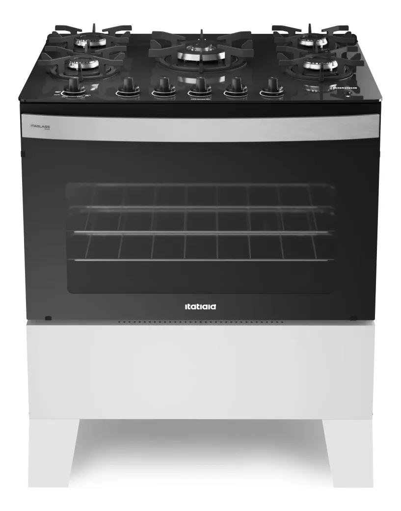 Fogão 5 Bocas Itatiaia Itaglass Plus Branco Trempes Ferro E Mesa De Vidro Com Acendimento Automático