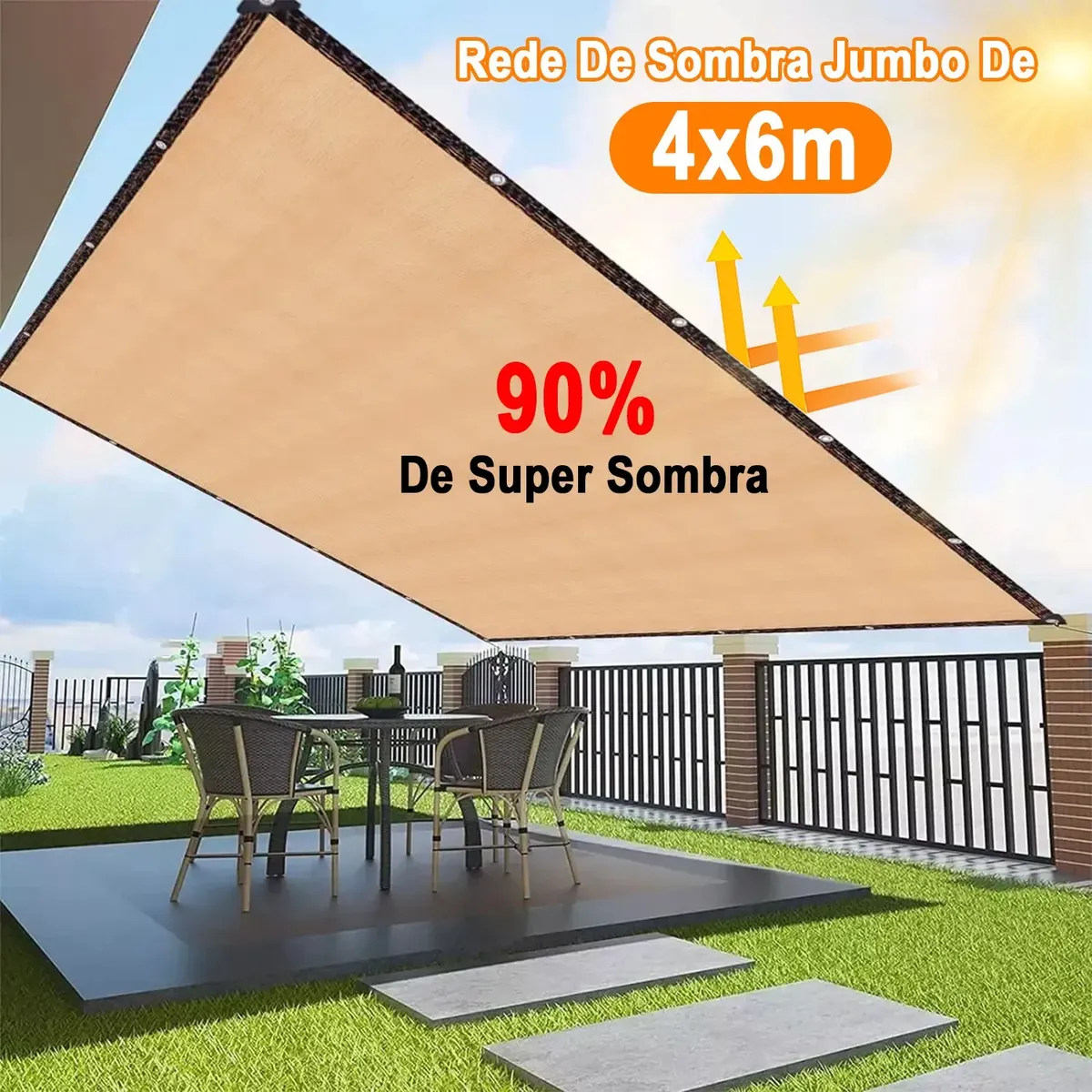 Tela de Sombrite 90% 6x4m com Bainha Reforçada e Ilhós Metálicos — foto 4