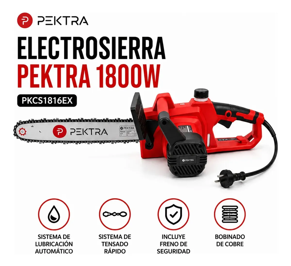 Electrosierra Motosierra Eléctrica Pektra 1800w 16 40cm Gris