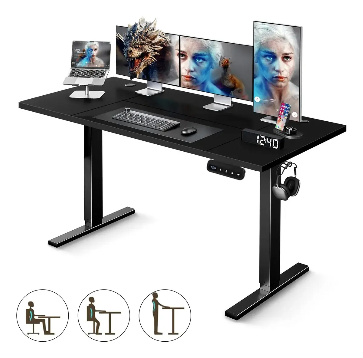 Furrific® Escritorio Gamer Altura Ajustable 140x60cm Escritorio Eléctrico Elevable con 2 marchas Memoria, Escritorio Ajustable 70-115cm en Altura para Oficina en Casa, Gamer con Motor Silencios