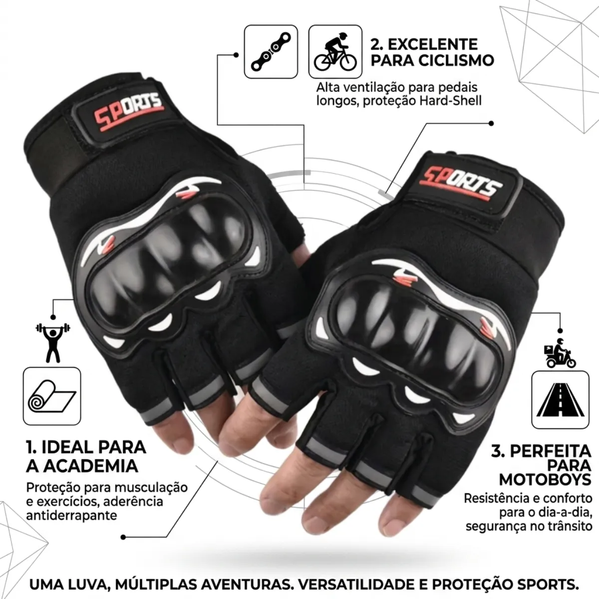 Luva De Moto Meio Dedo Resistente Com Proteção E Antimpacto — foto 4