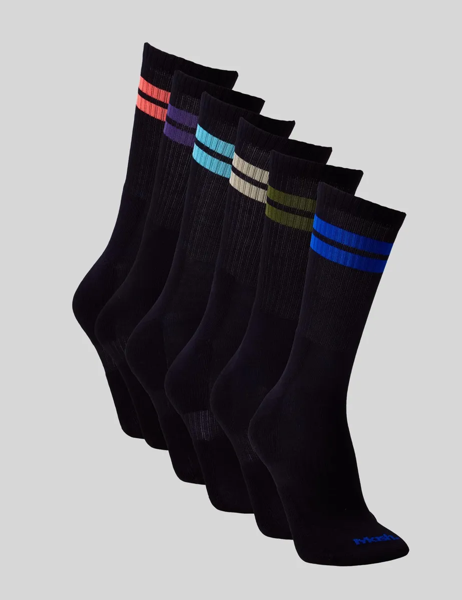 Kit 6 Pares De Meia Cano Longo Listra Masculino Mash St00 Liso...