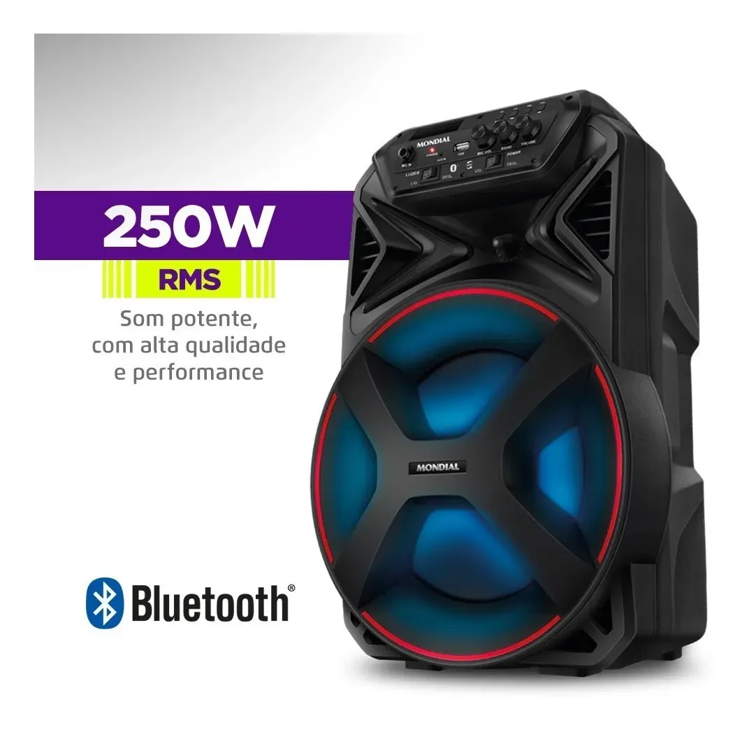 Caixa De Som Amplificada Bluetooth 250w Cm250 Mondial