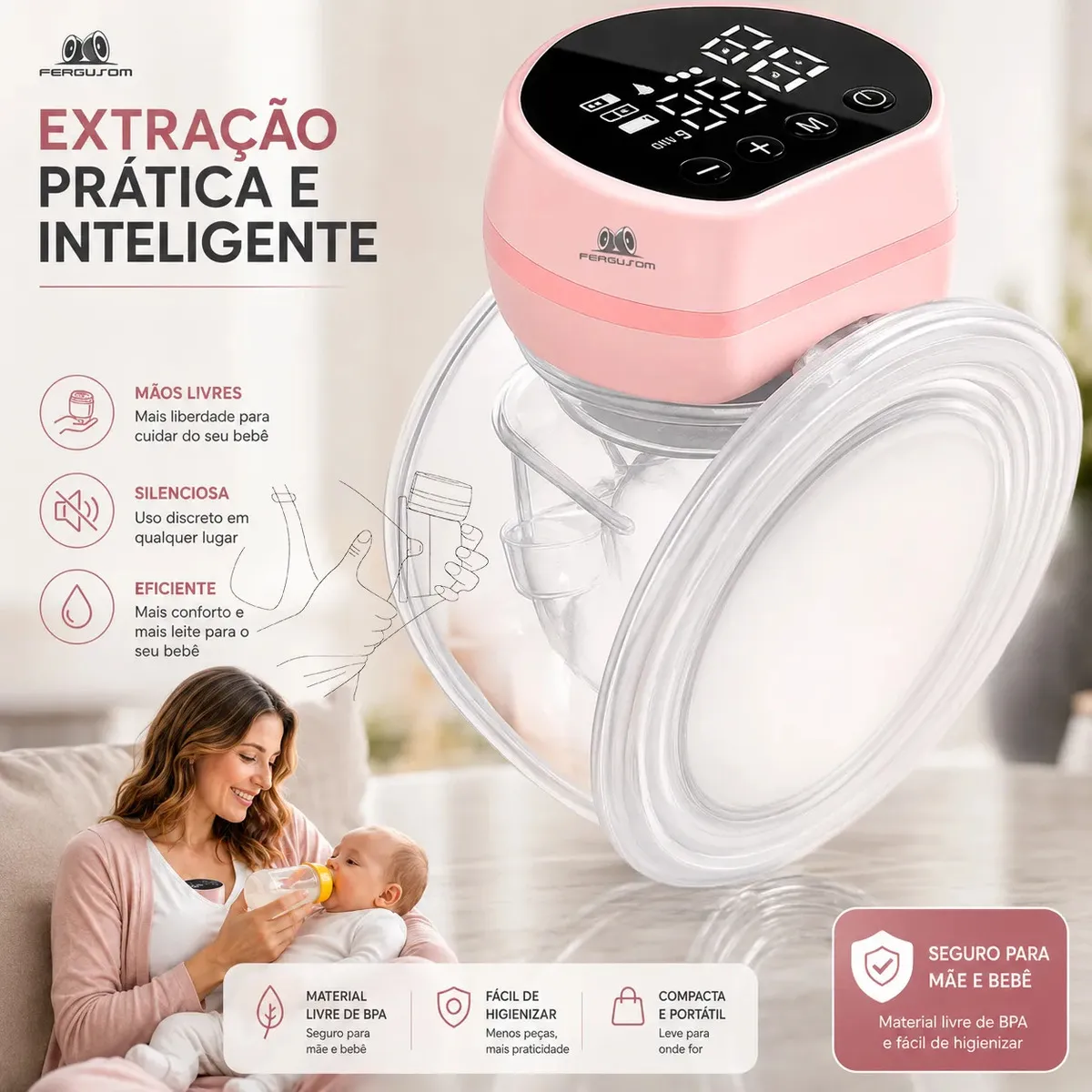 Bomba De Tirar Leite Materno Portátil Eletrica 24mm Sem BPA Não Precisa Segurar Ou Ficar Apertando