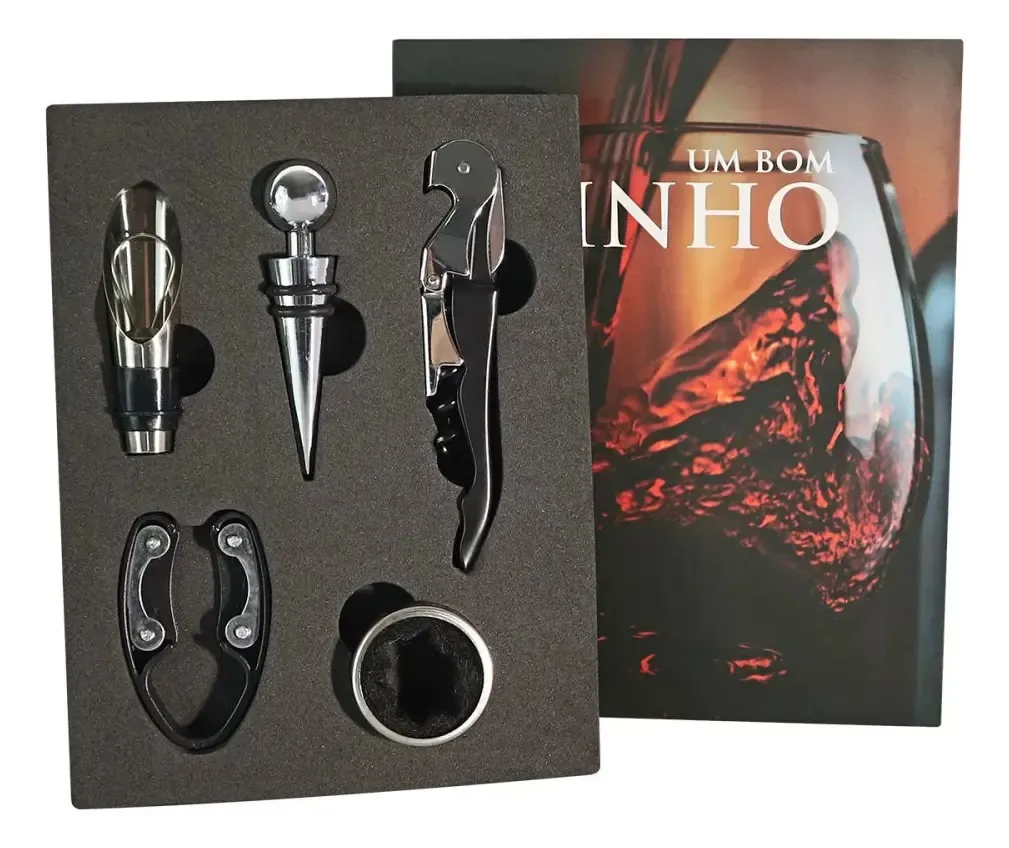 Kit Vinho Saca Rolhas Abridor Tampa Dosador Presente
