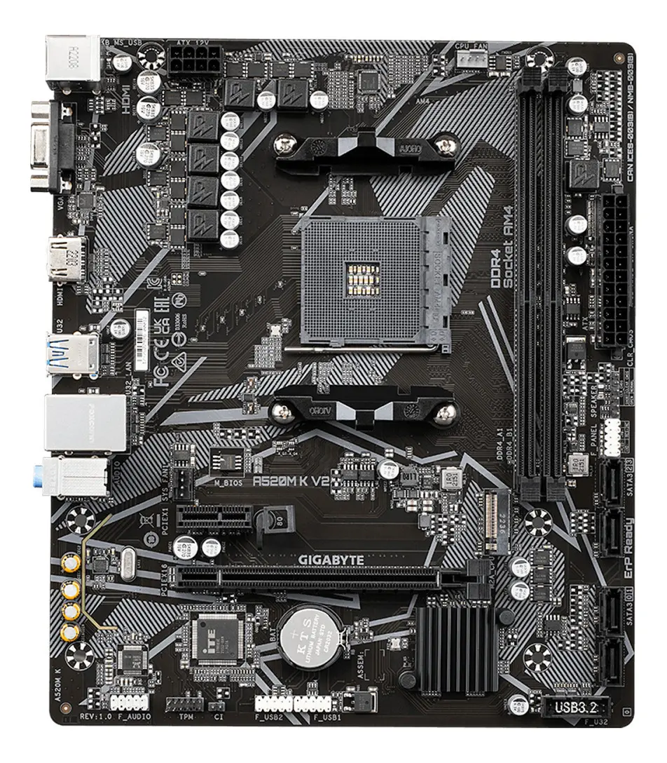 Placa Mãe A520m K V2 Amd Am4 Matx Ddr4 Gigabyte Cor Preto