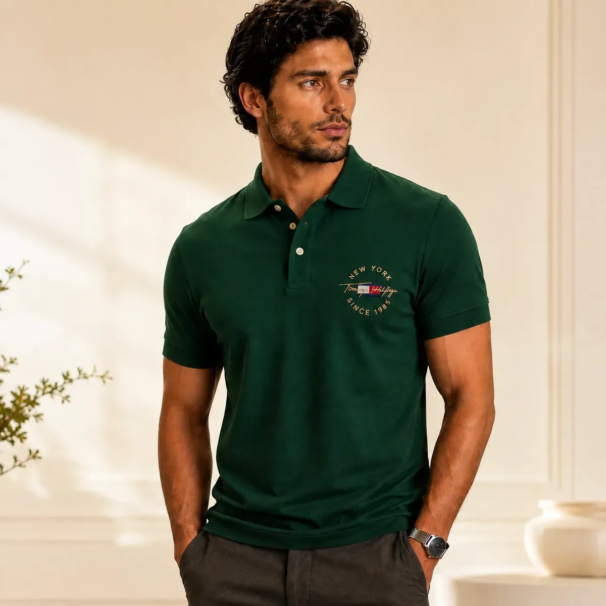 Camisa Polo Tommy Hilfiger - Algodão Premium Interlock - Regular Fit - Verde