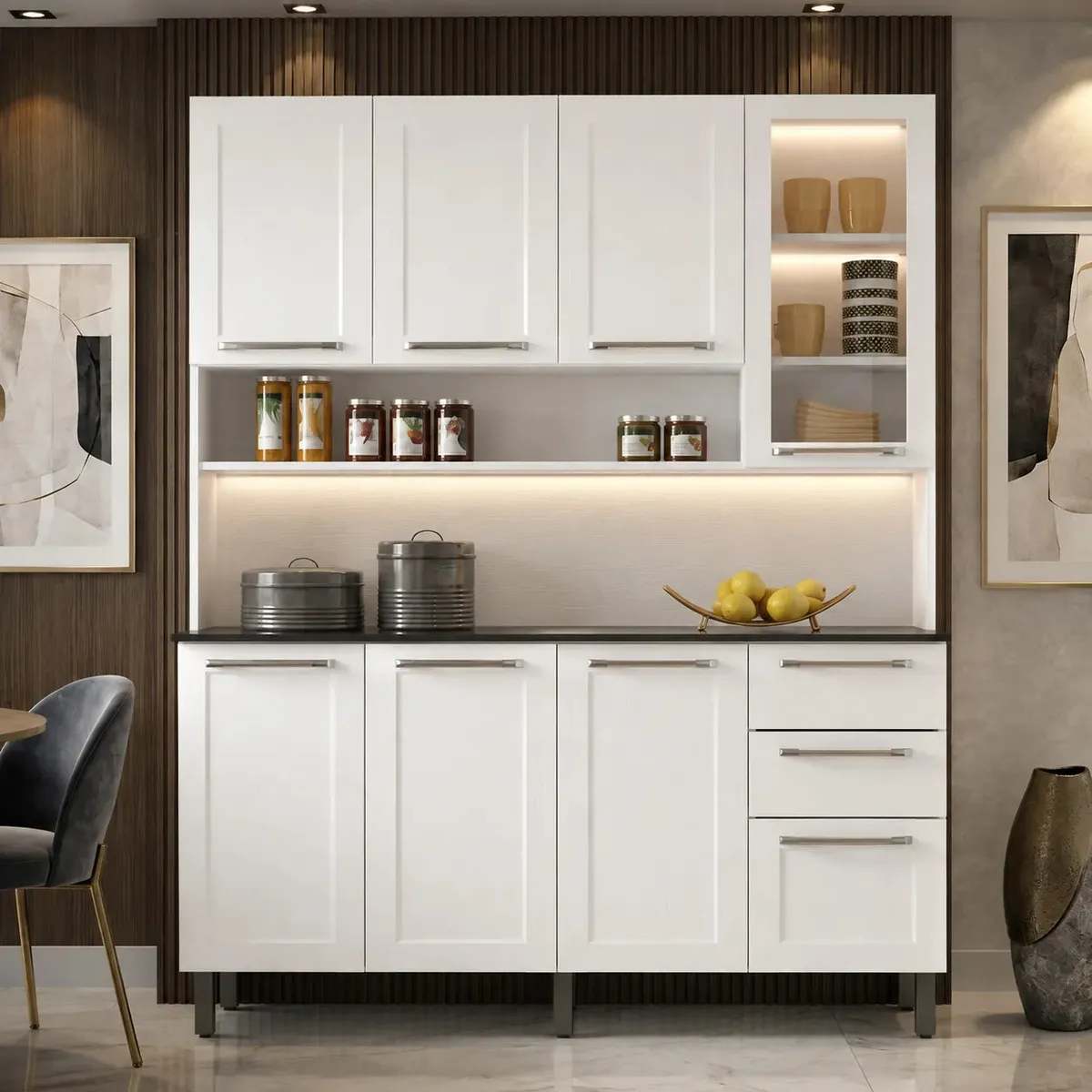 Kit Itatiaia Florença Cozinha Compacta 8 Portas 2 Gavetas Branco
