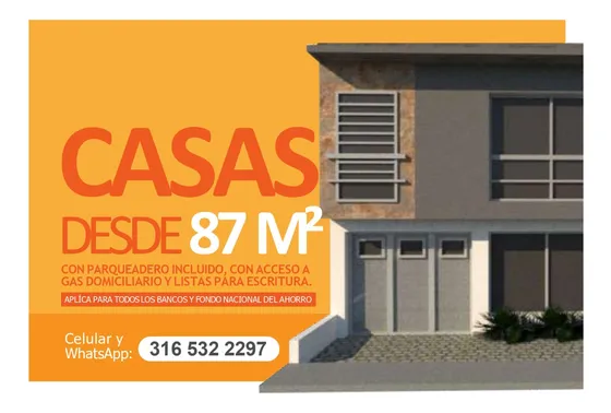 Casas Para Estrenar, Hipotecas Con Todos Los Bancos Y Fna. Con Gas Domicialiario Y Demás Servicios Públicos Ya Instalados-entrega Inmediata