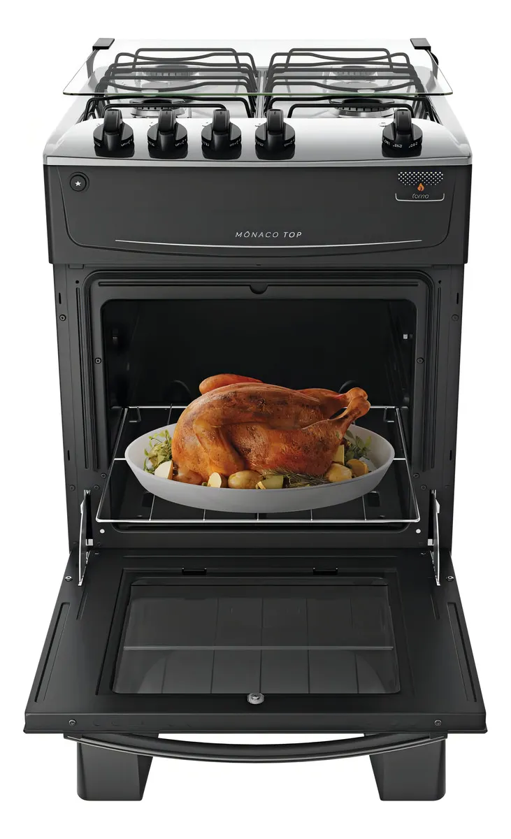 Fogão 4 Bocas Preto Com Mesa Inox Atlas Mônaco Top - Imagem 3