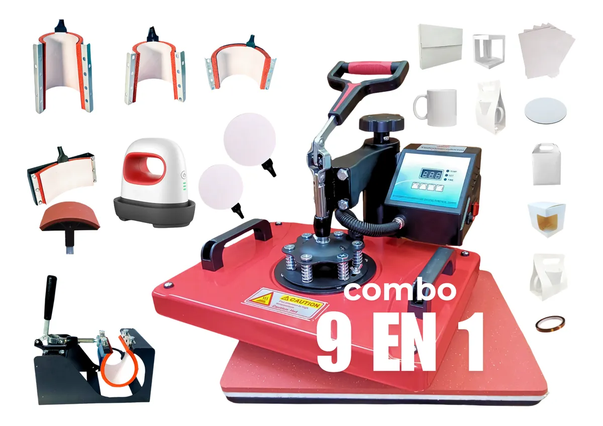 Kit Combo Sublimar 8 En 1 Plancha Para Tazas Gorras Playera
